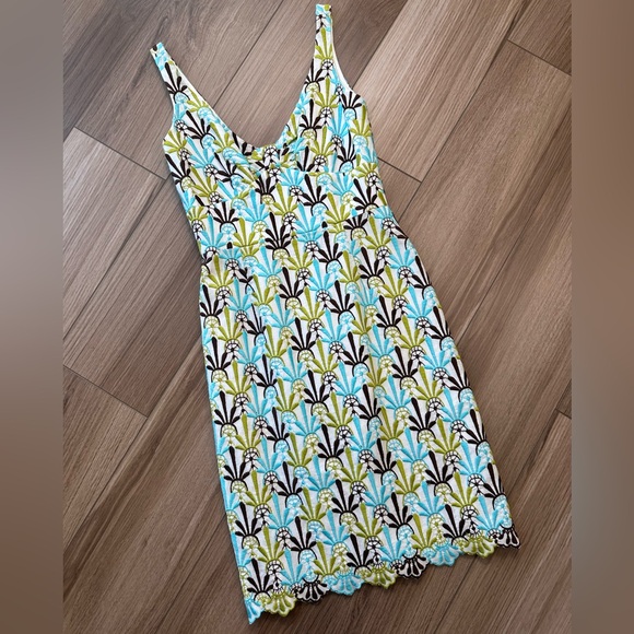 Vintage Milly Green Blue Brown White Embroidered Dress - Picture 3 of 14